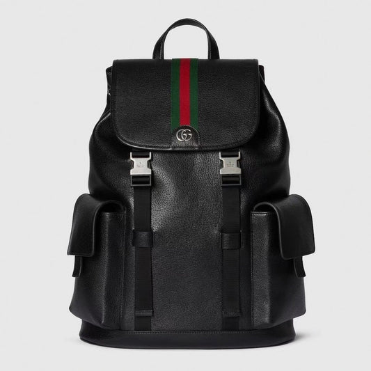 Black Leather Flap Backpack