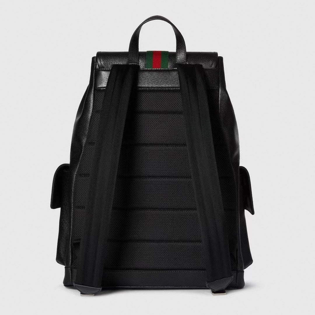 Black Leather Flap Backpack