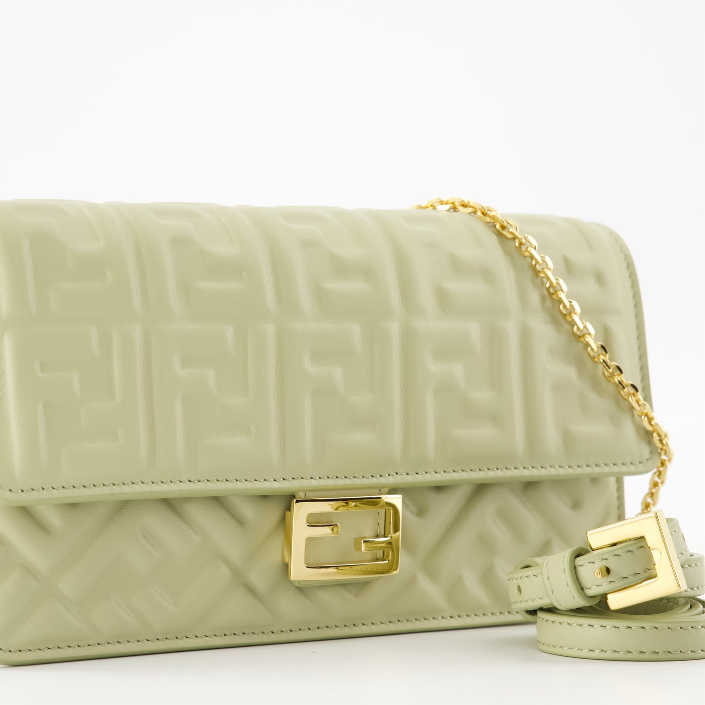 Baguette Chain Wallet – Embossed Leather (Sage Green)