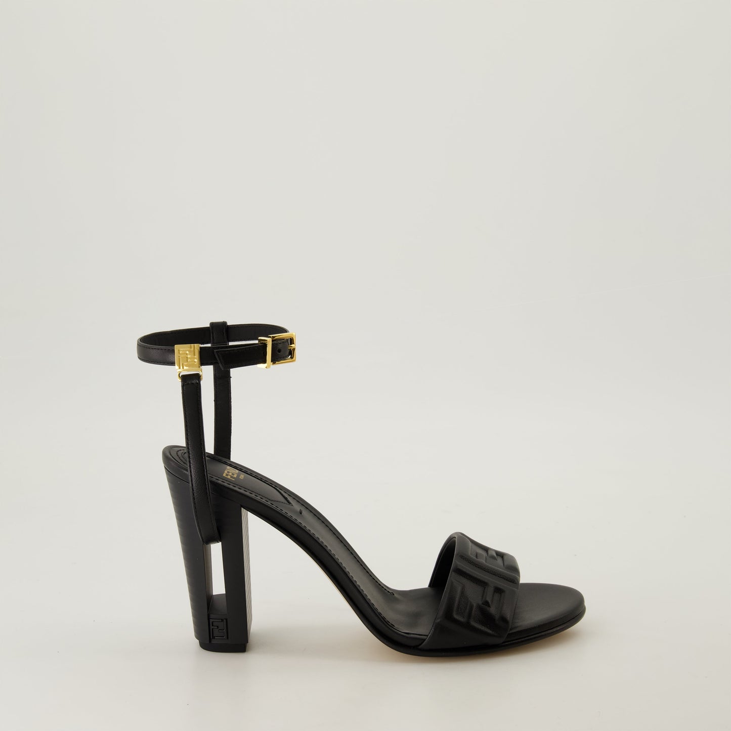 Embossed Black Leather Sandals