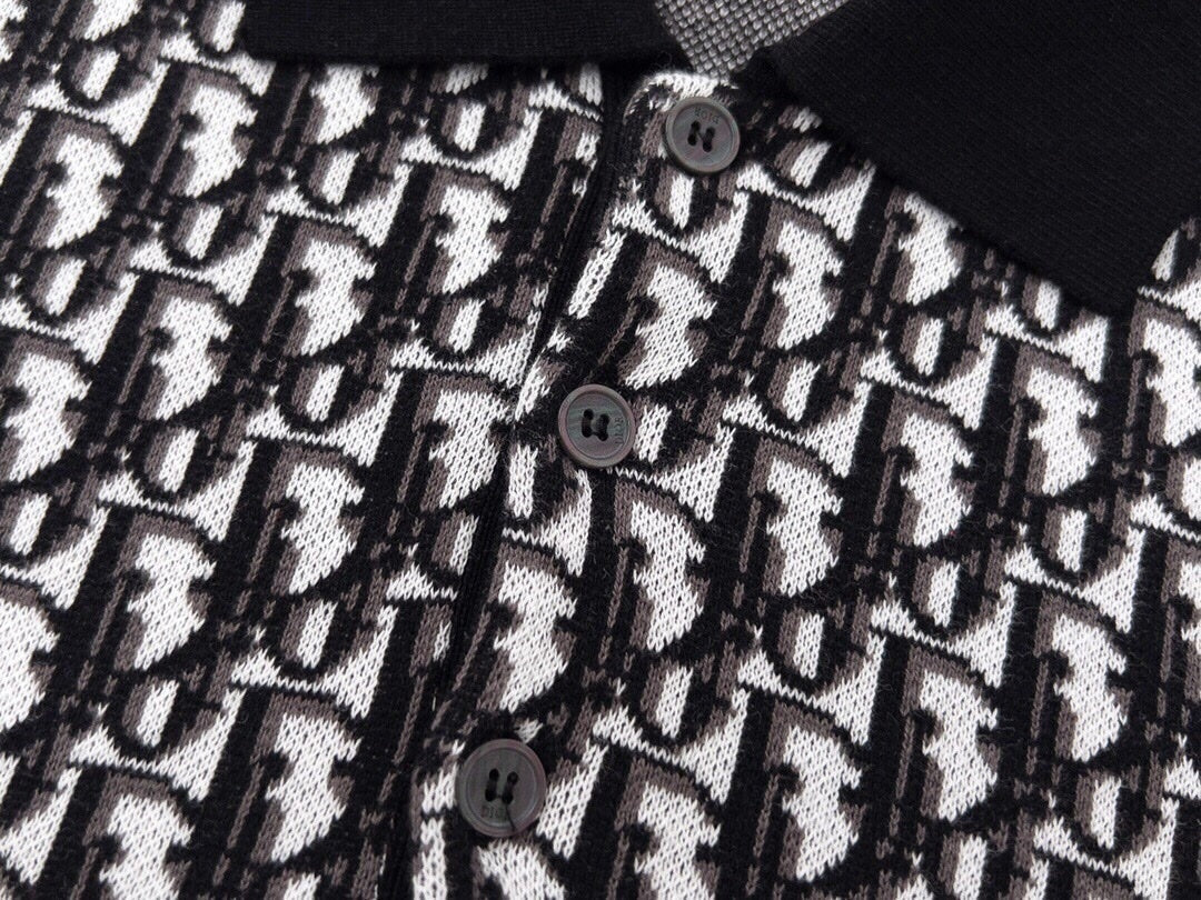 Oblique Wool Knit Polo Shirt – Black & Grey
