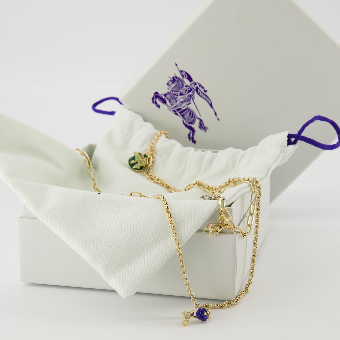 Layered Charm Chain Necklace with Gem Accent
