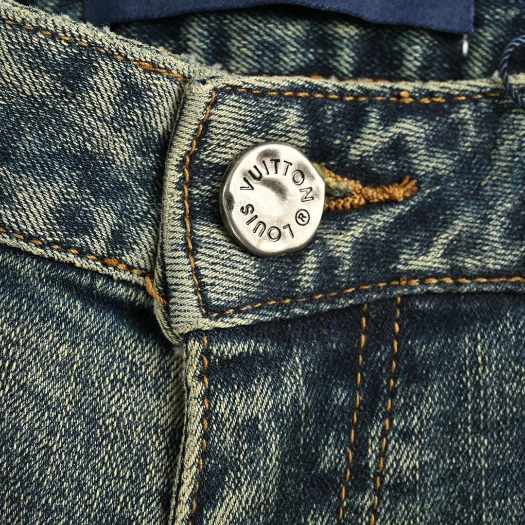 Faded Monogram Detail Slim-Fit Denim Jeans