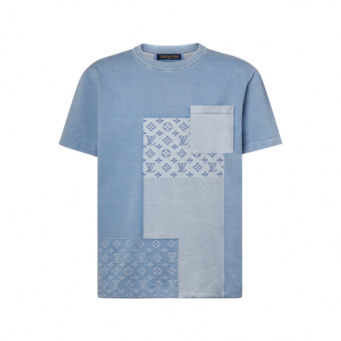 Knitted Patchwork Denim Short-Sleeved Crewneck