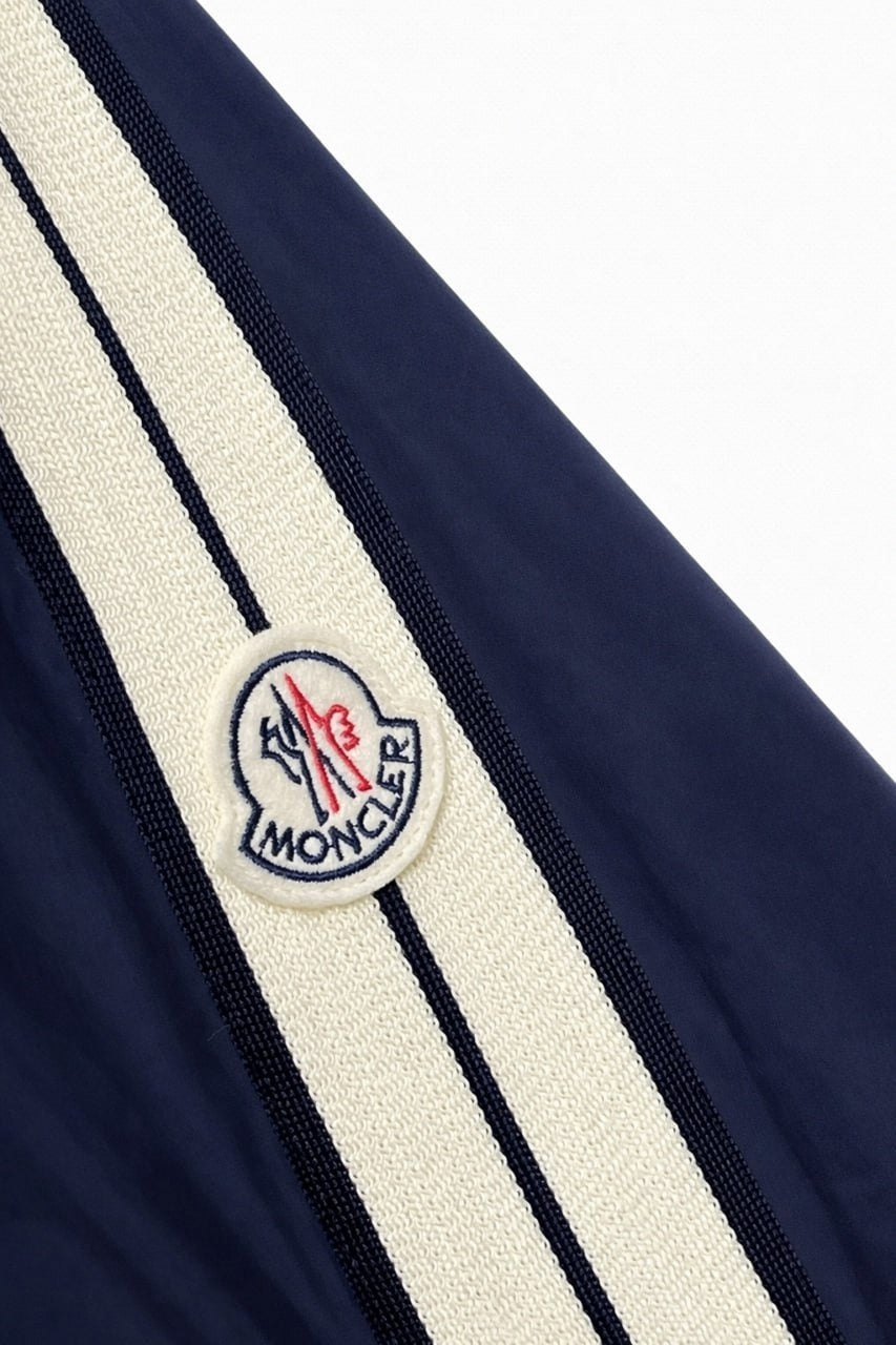 Hooded Nylon Jacket with Signature Stripe – Navy