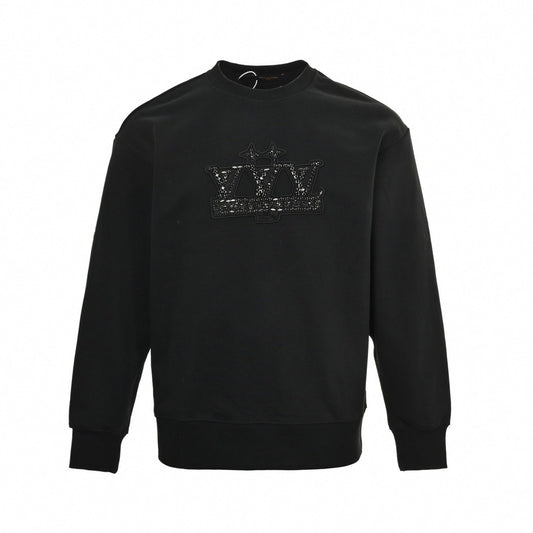 Embellished Crown Logo Crewneck Sweatshirt – Black