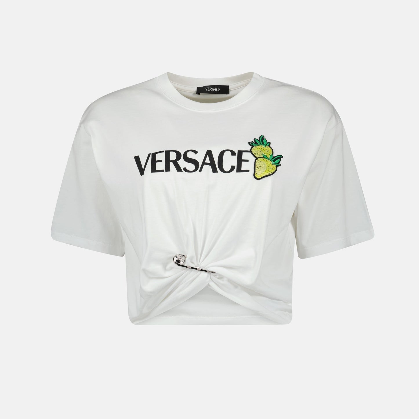 Strawberry Logo Twist Crop T-Shirt – White