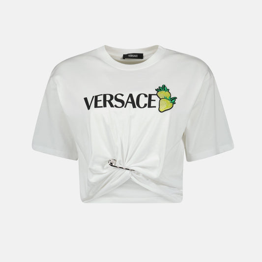Strawberry Logo Twist Crop T-Shirt – White