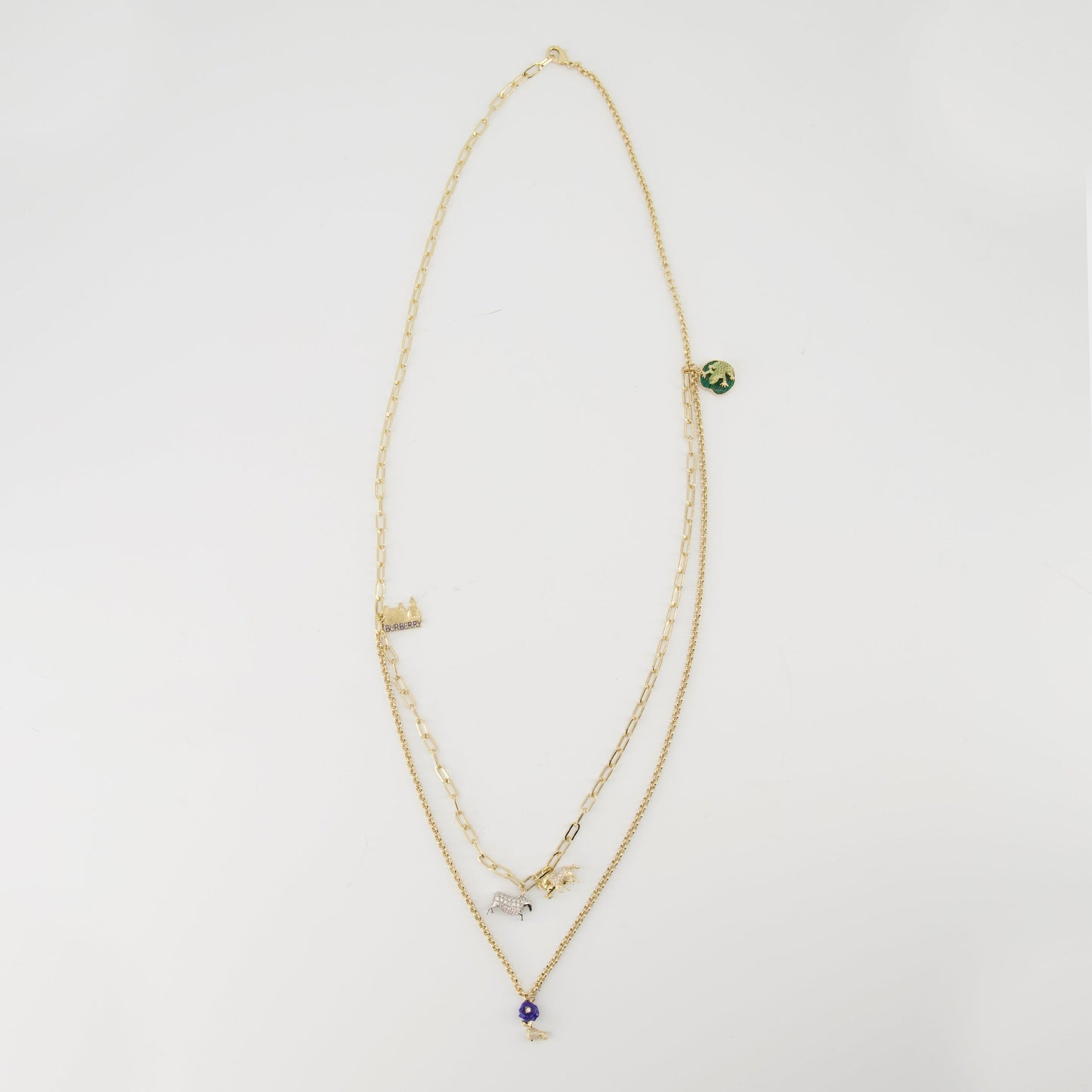 Layered Charm Chain Necklace with Gem Accent