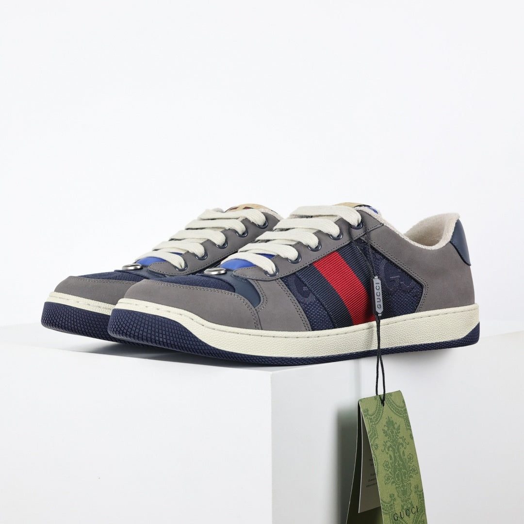 Screener Sneakers in Blue GG Canvas & Grey Suede