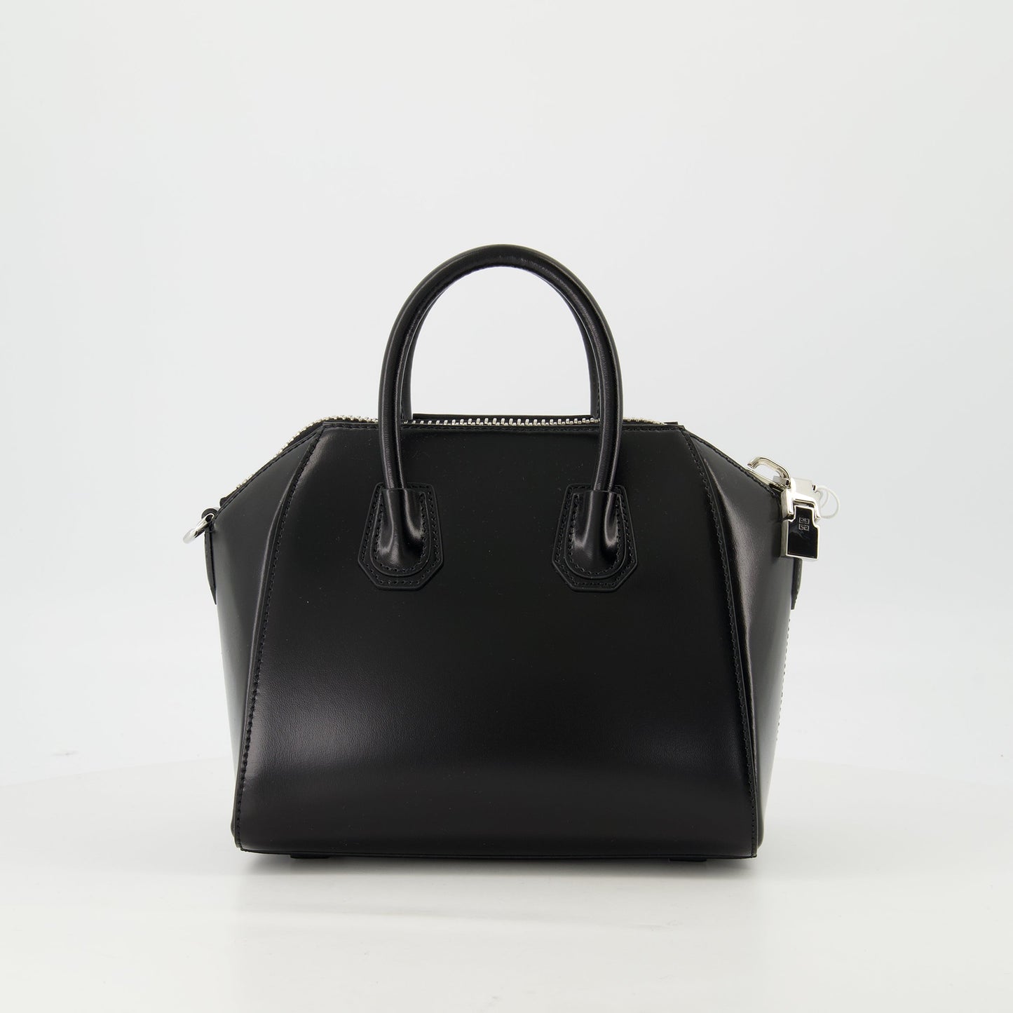 Black Grained Leather Mini Antigona Top Handle Bag