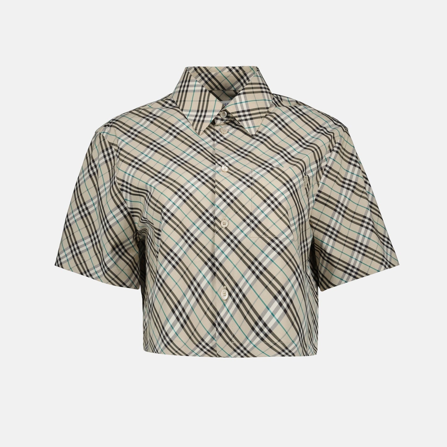 Cropped Short Sleeve Shirt-Ice Blue