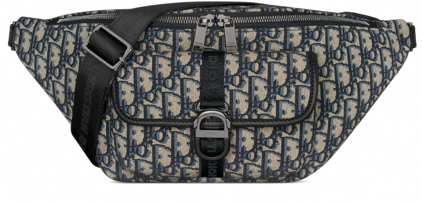 Oblique Jacquard Belt Bag Beige and Blue