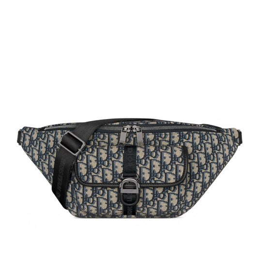 Oblique Jacquard Belt Bag Beige and Blue