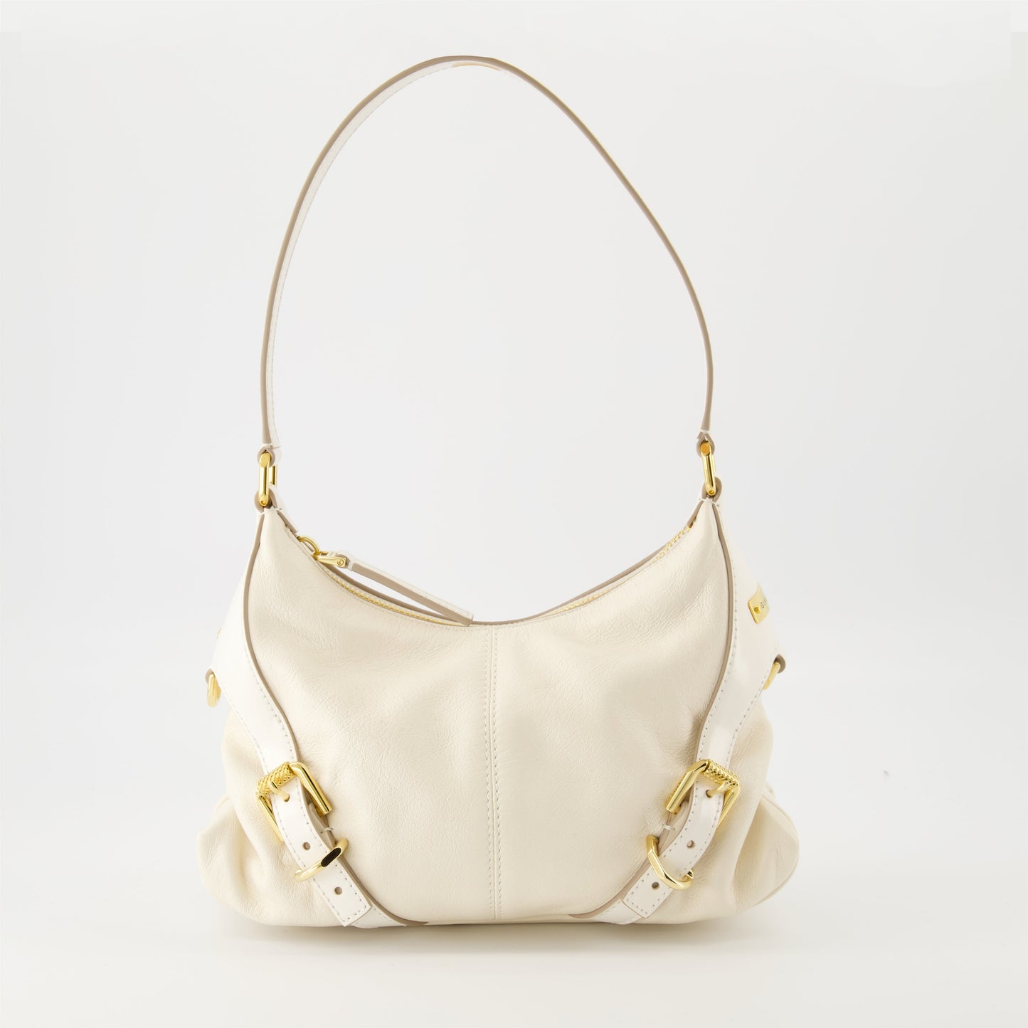 Cream Leather Buckle Detail Mini Shoulder Bag