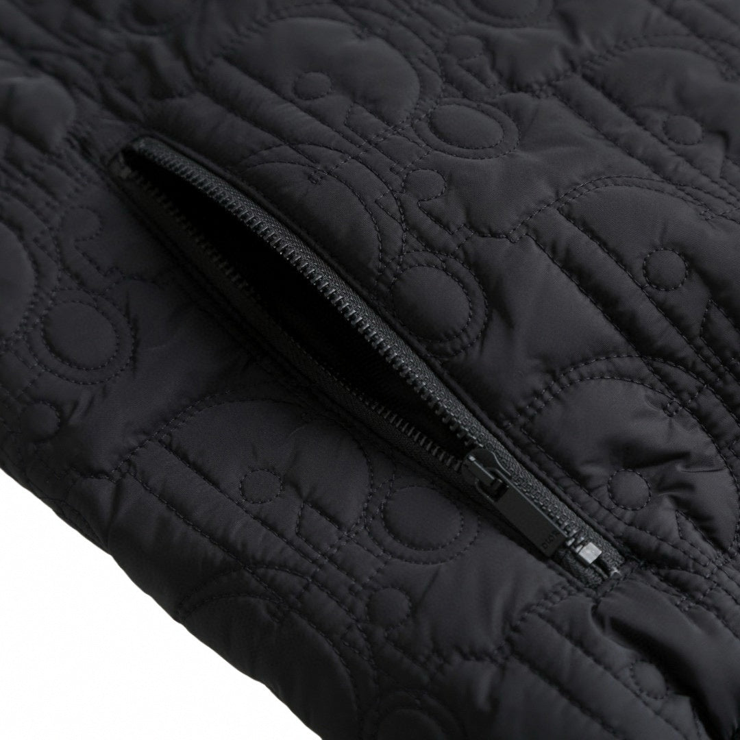 Black Quilted Wool Hooded Zip Jacket