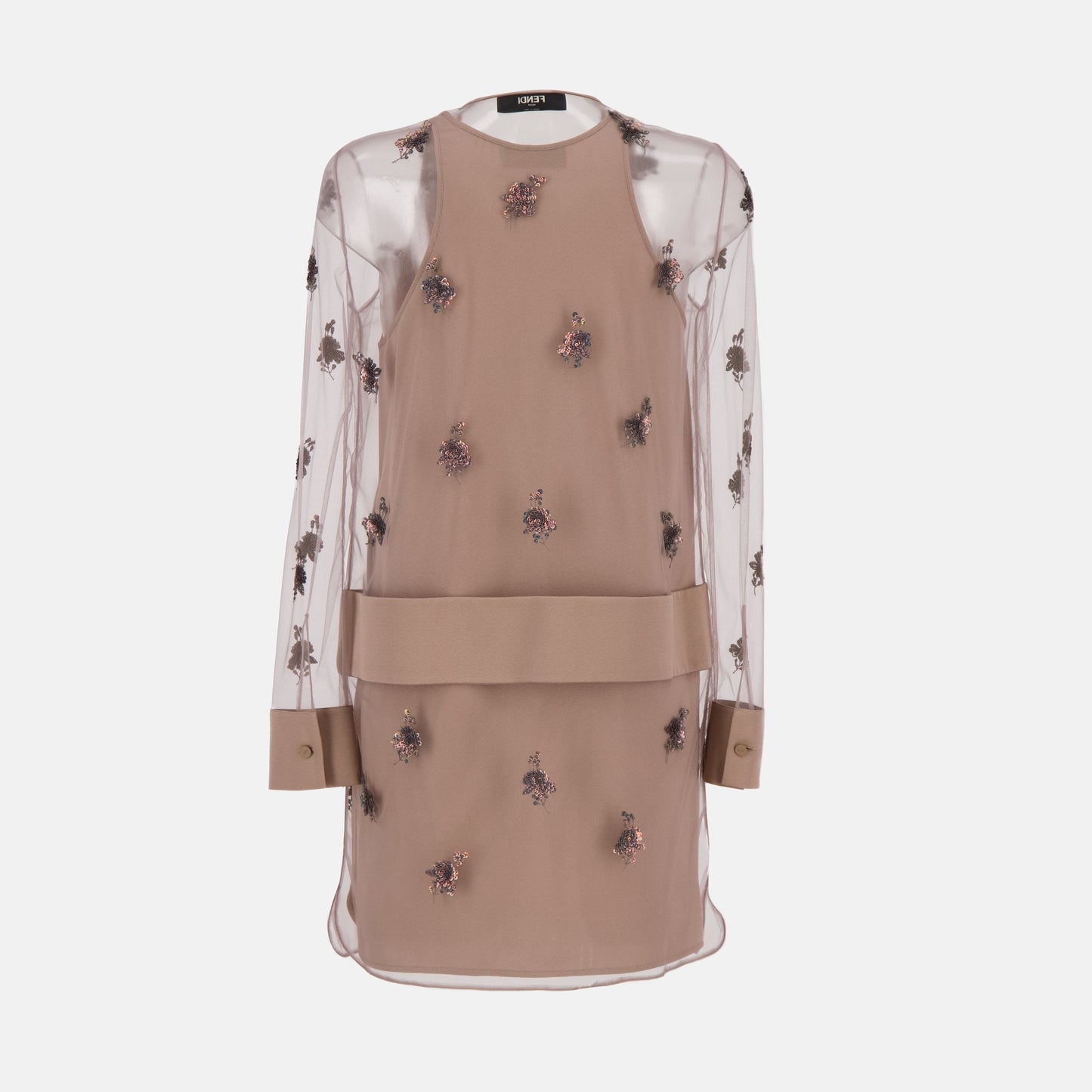 Embellished Sheer Overlay Shirt Dress
