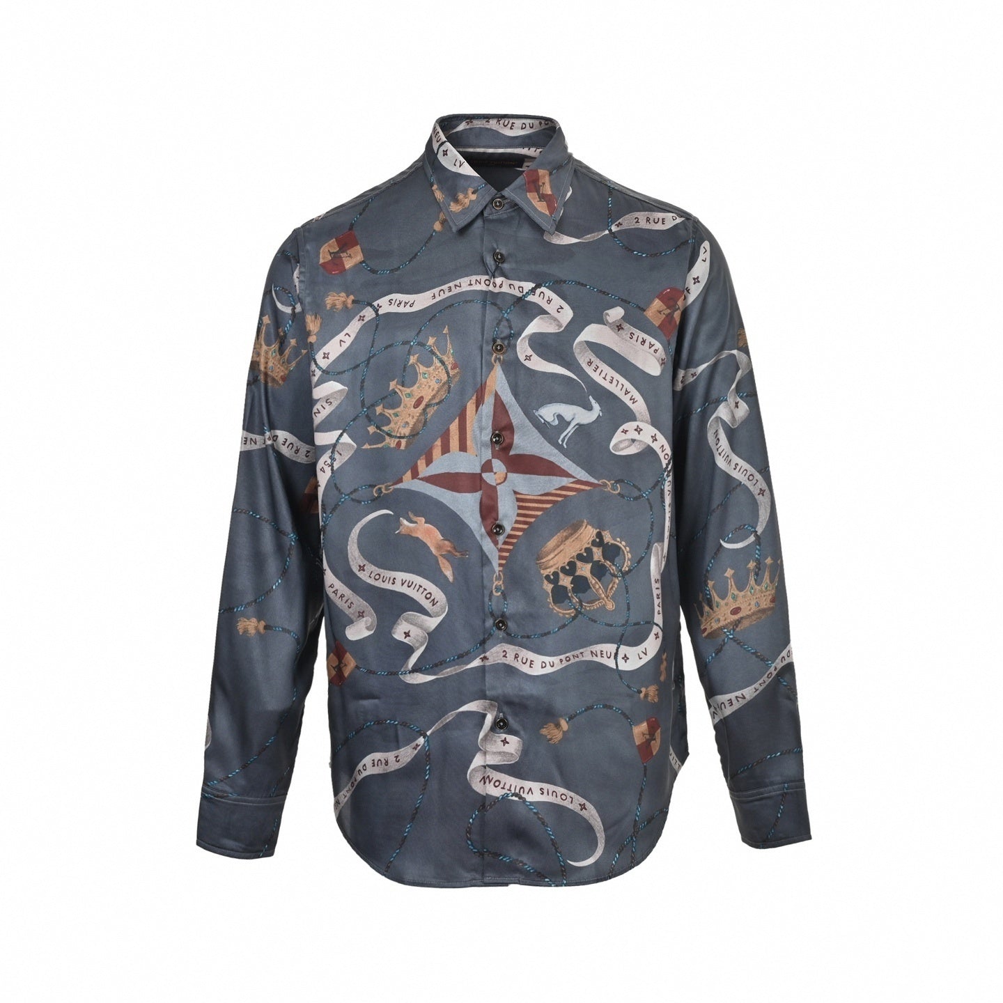 Crown & Ribbon "Pont Neuf" Print Silk-Finish Shirt