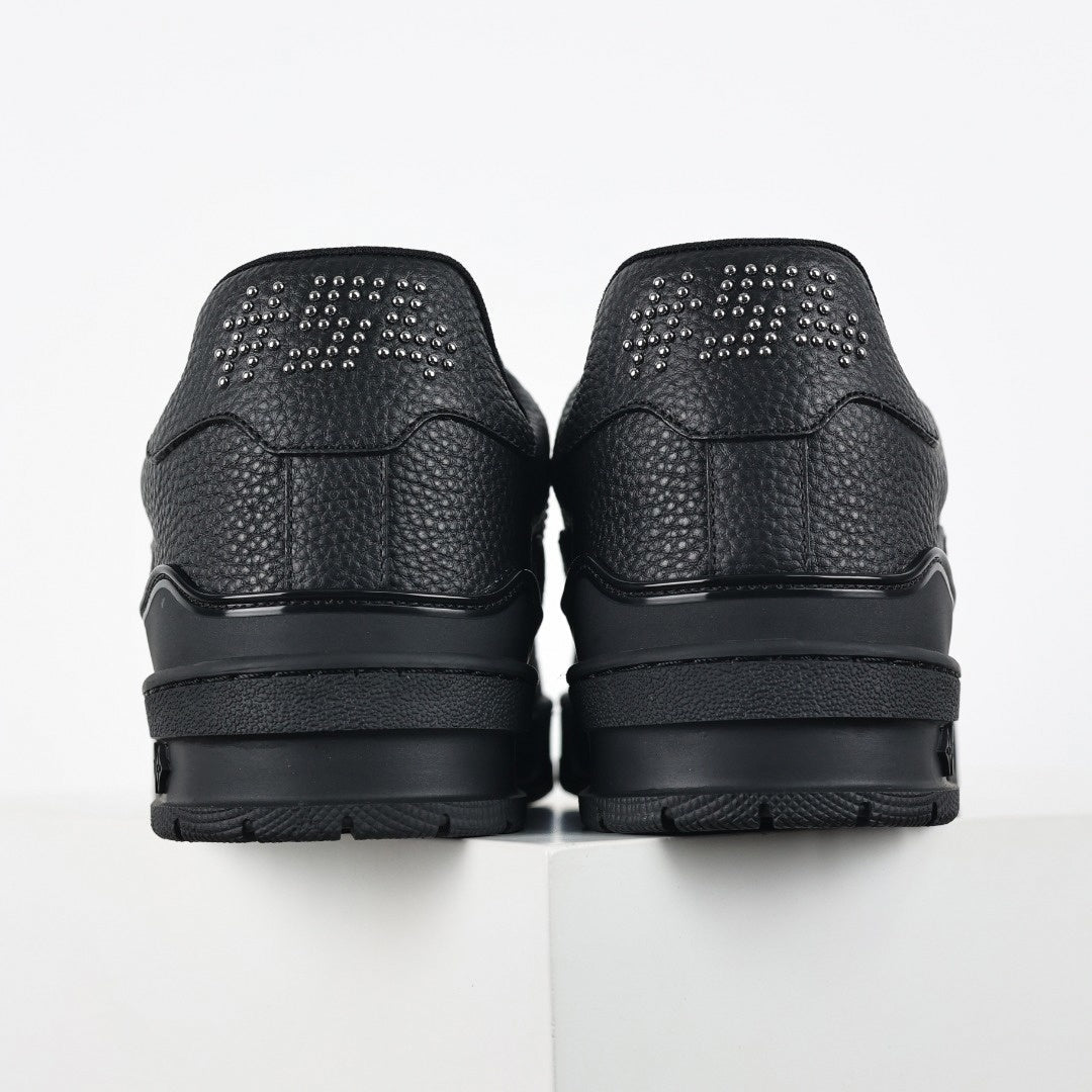 LV Black Leather Studded Low-Top Sneakers