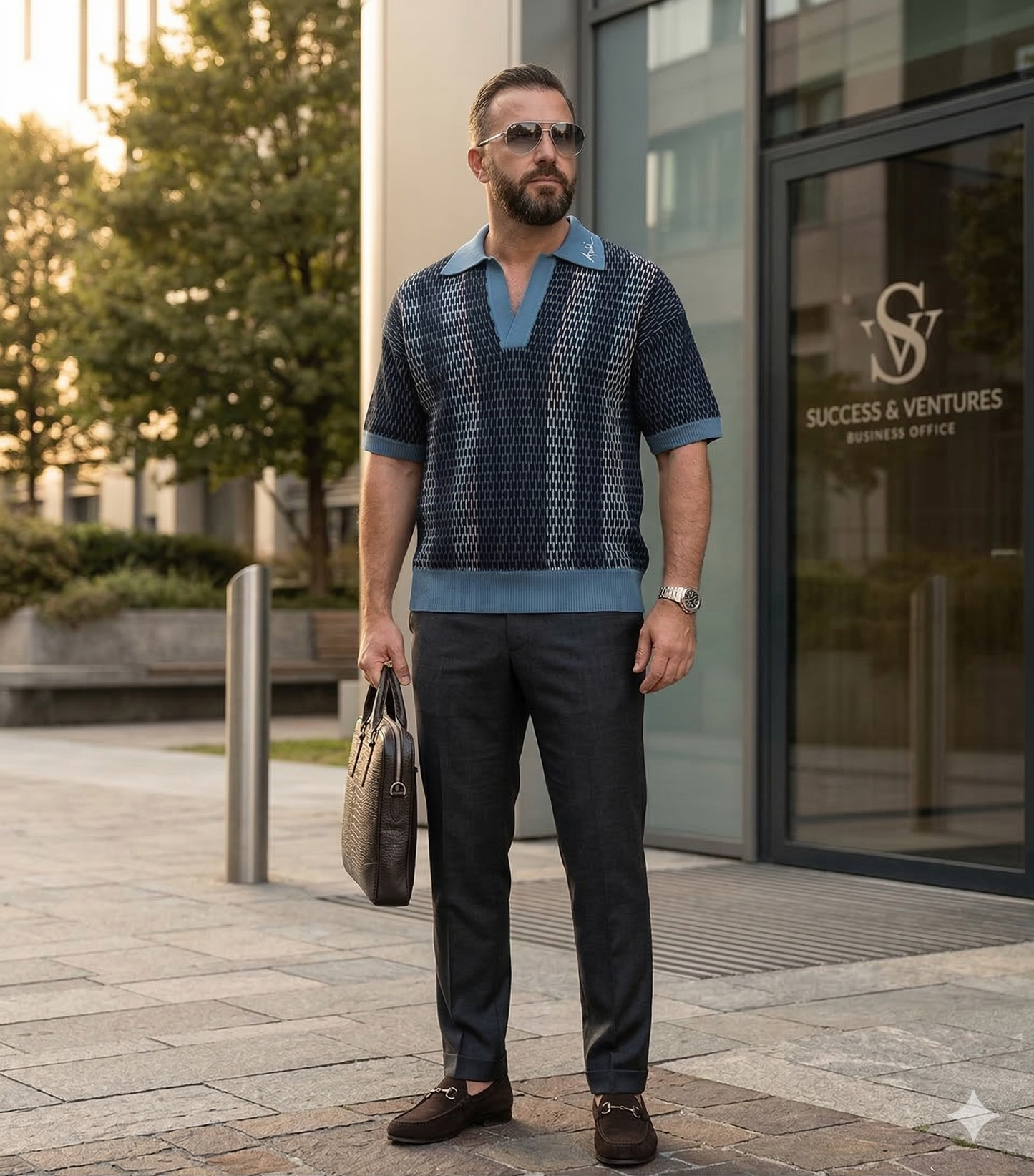 Men's Striped Knit Polo Sweater
