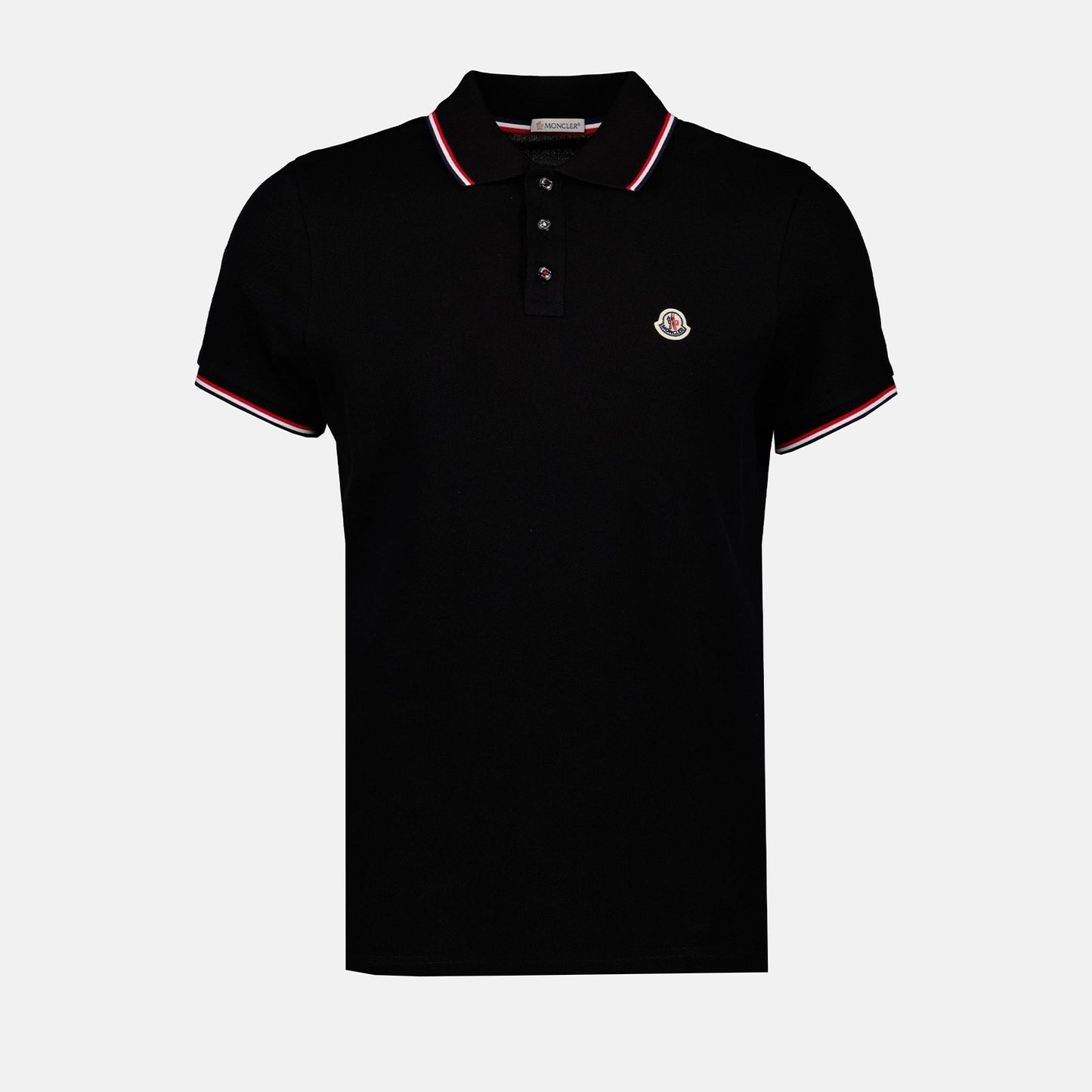 Black Polo Shirt with Tricolour Trim