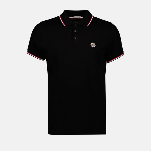 Black Polo Shirt with Tricolour Trim