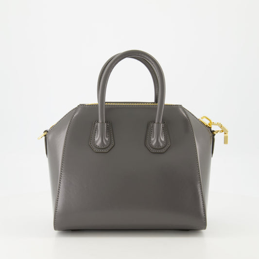 Grey Leather Antigona Mini Top Handle Bag