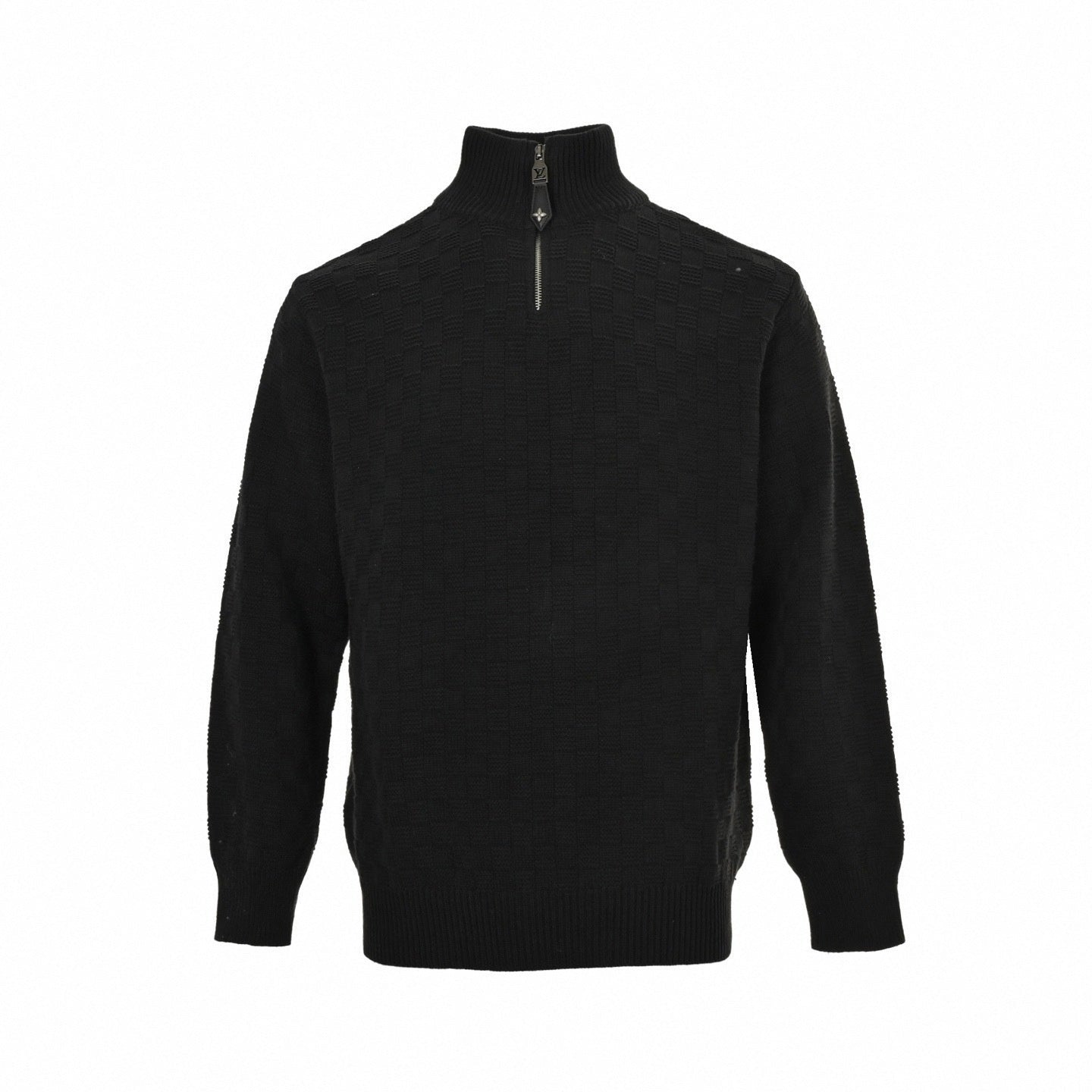 Damier Check Half-Zip Stand-Collar Knit Sweater