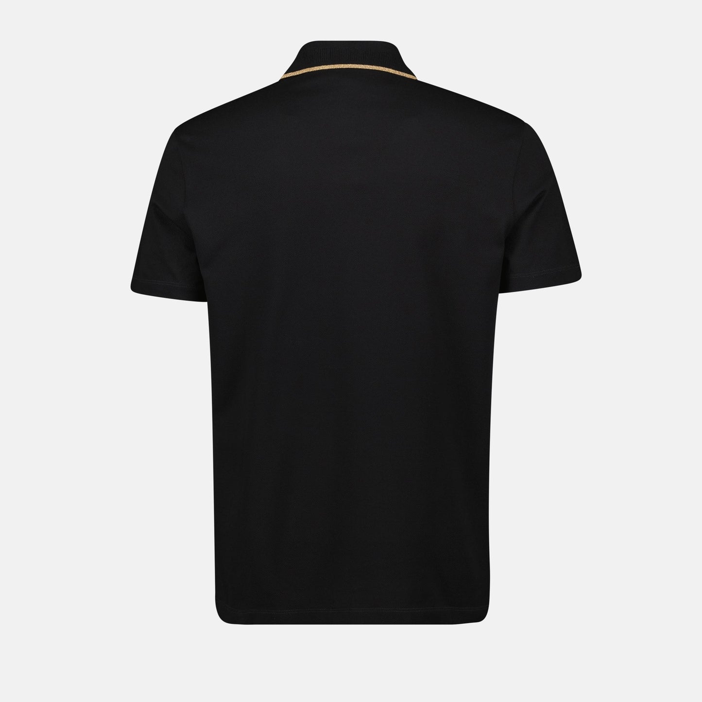 Versace Black Polo Shirt with Gold Medusa Button Detail