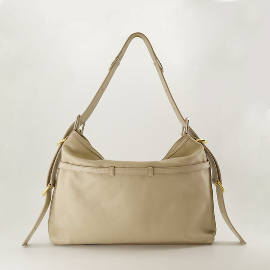 Beige Leather Slouchy Shoulder Bag with Harness Detail
