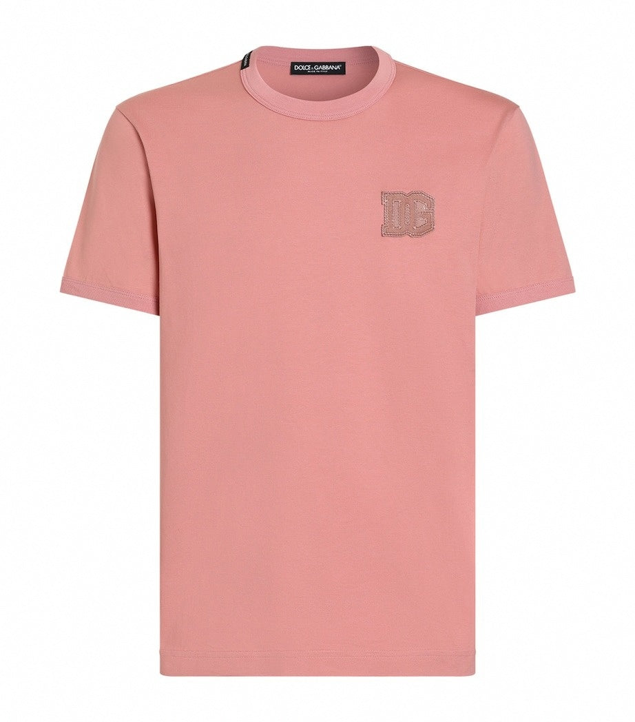 D&G Cotton Logo Patch T-Shirt - Pink