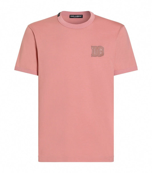 D&G Cotton Logo Patch T-Shirt - Pink