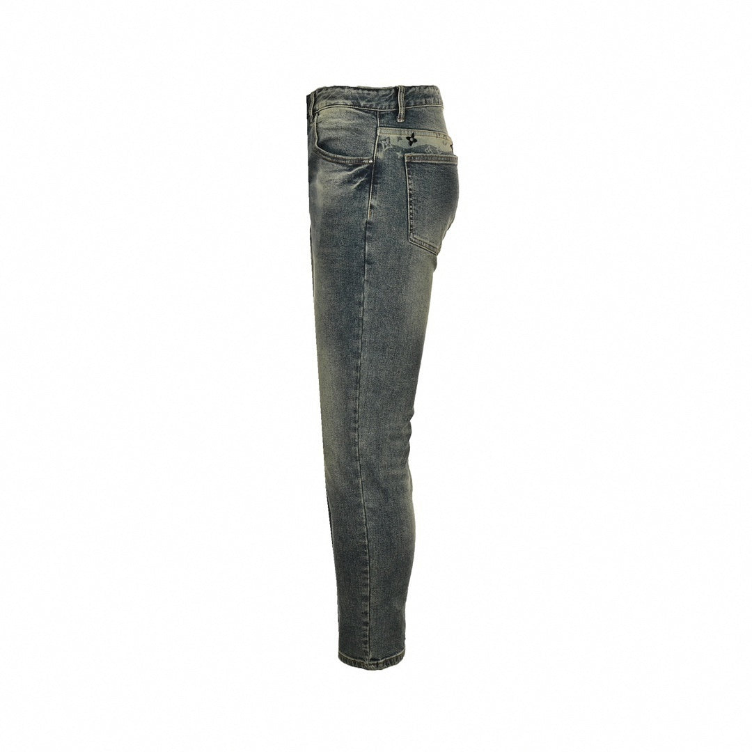 Faded Monogram Detail Slim-Fit Denim Jeans
