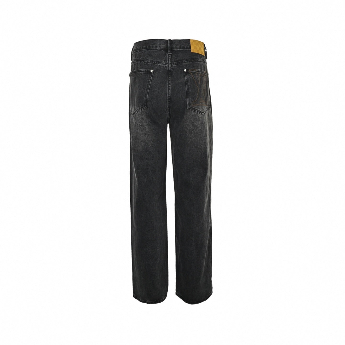 Damier Patch Washed Black Denim Jeans – Relaxed Luxury Fit