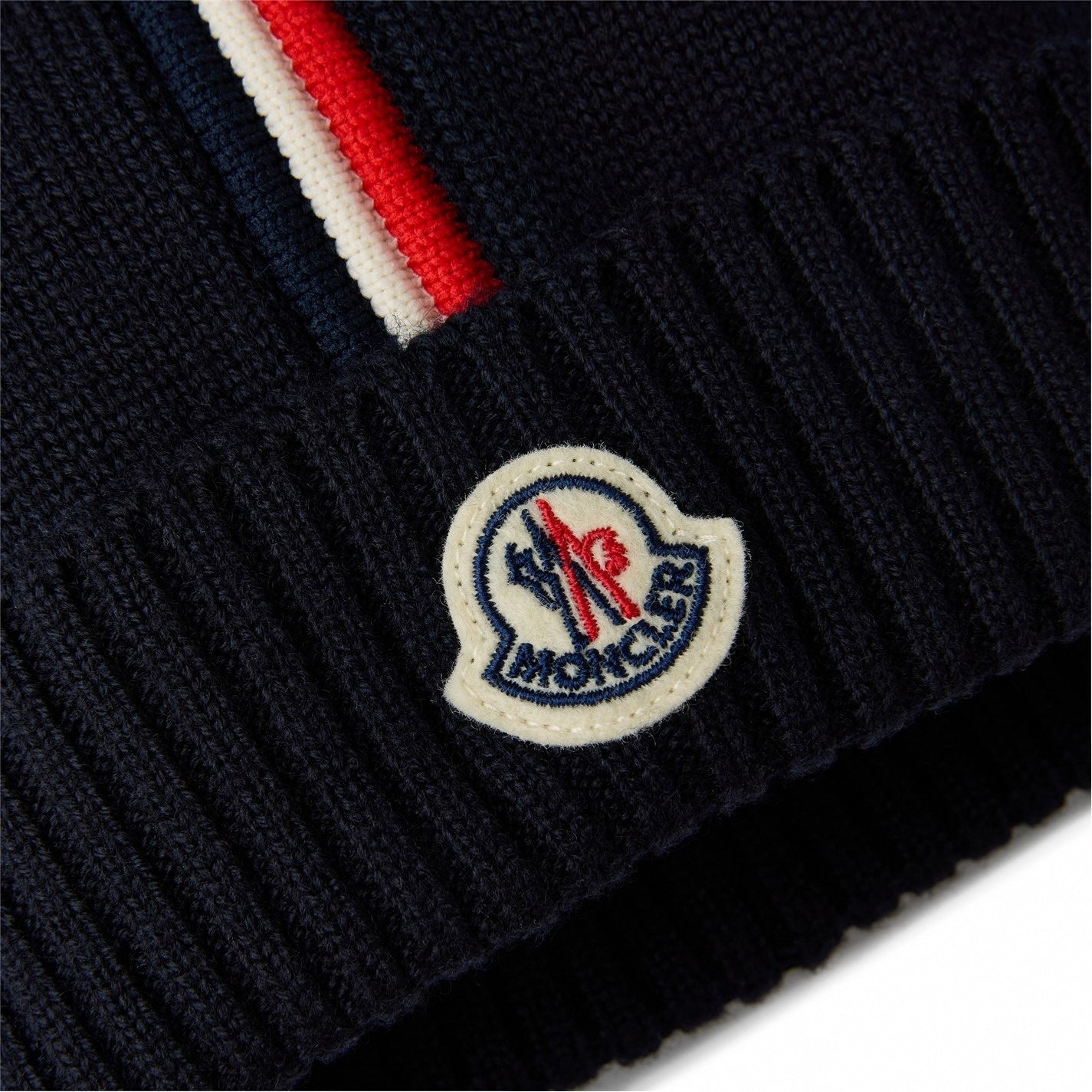 Stripe Wool Beanie in Navy