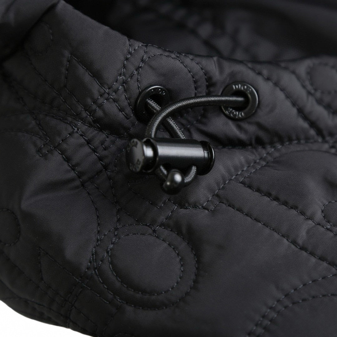 Black Quilted Wool Hooded Zip Jacket