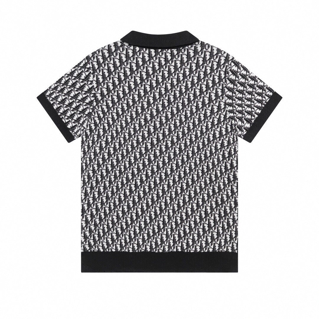Oblique Wool Knit Polo Shirt – Black & Grey