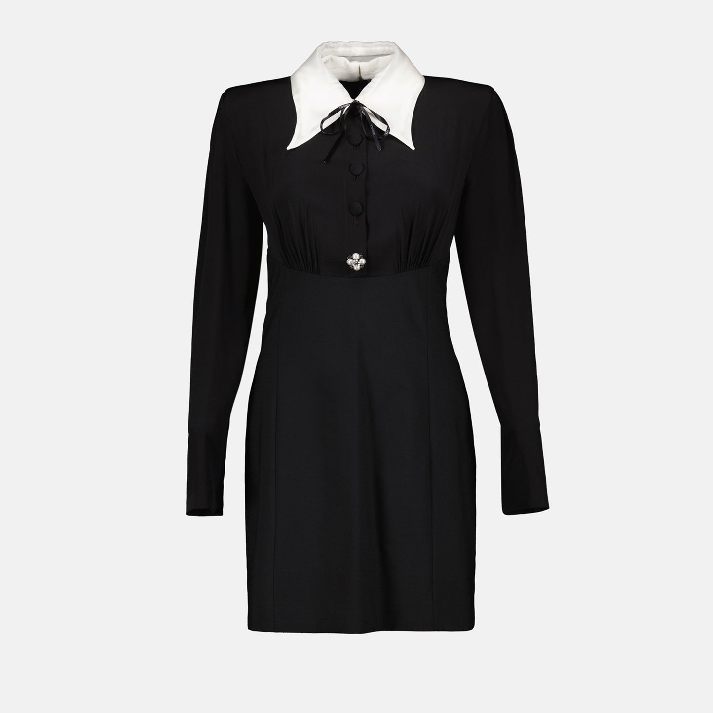 Contrast Collar Mini Dress with Ribbon Tie