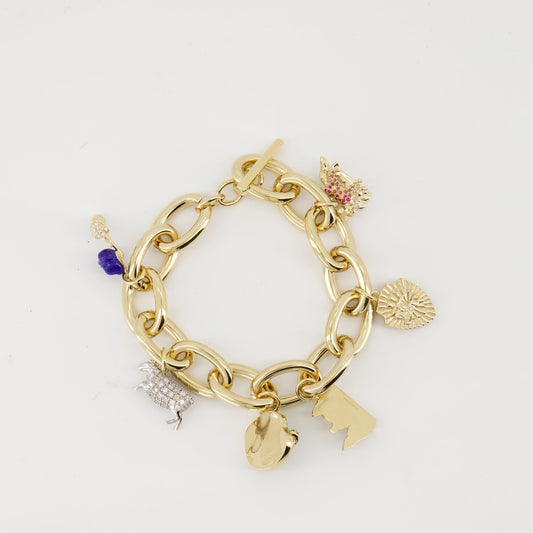Chunky Charm Link Bracelet with Mixed Motifs