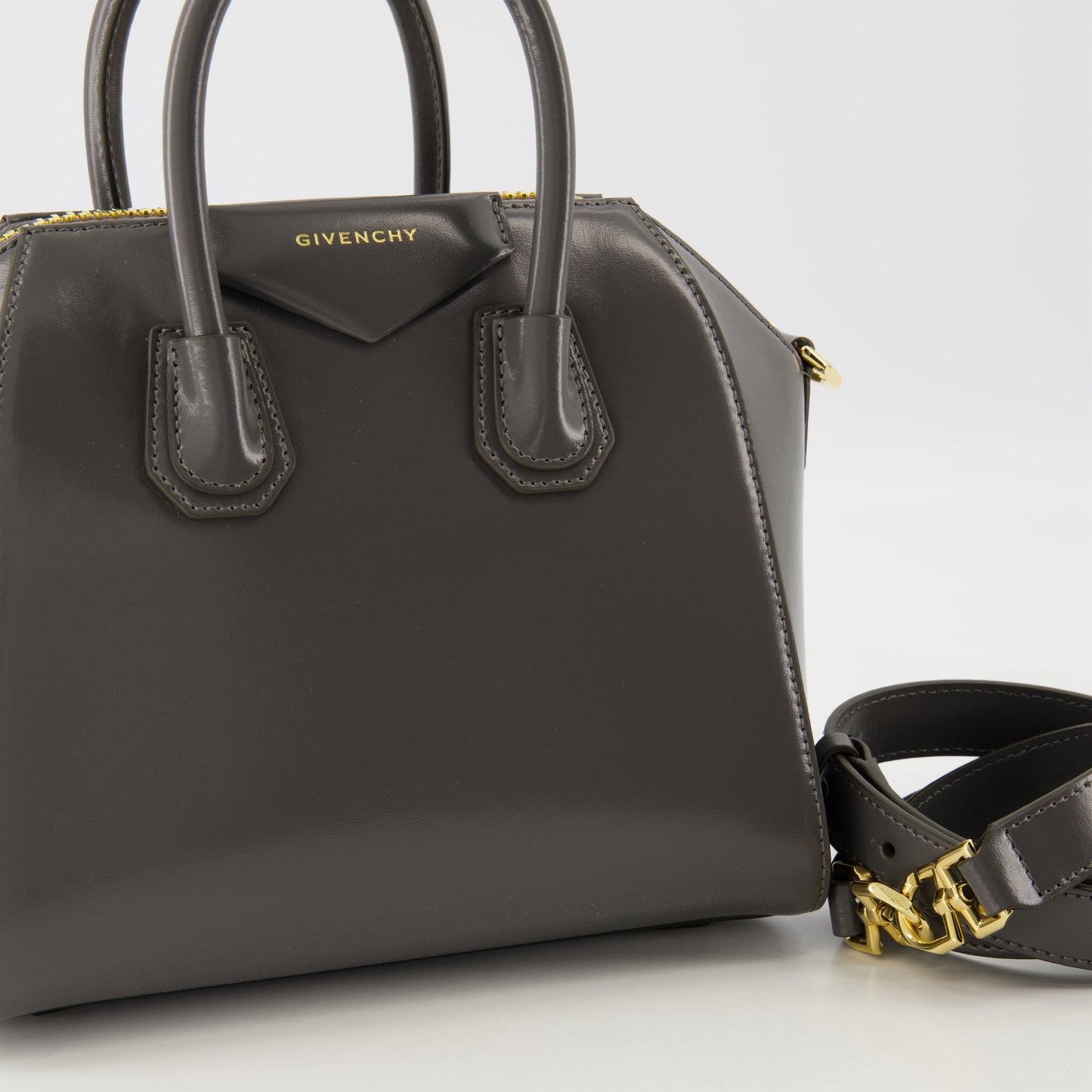 Grey Leather Antigona Mini Top Handle Bag