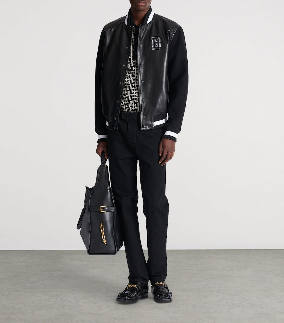 Leather & Wool Varsity Bomber Jacket