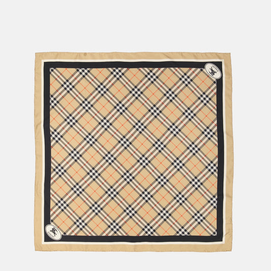 Check Silk Scarf with Contrast Border