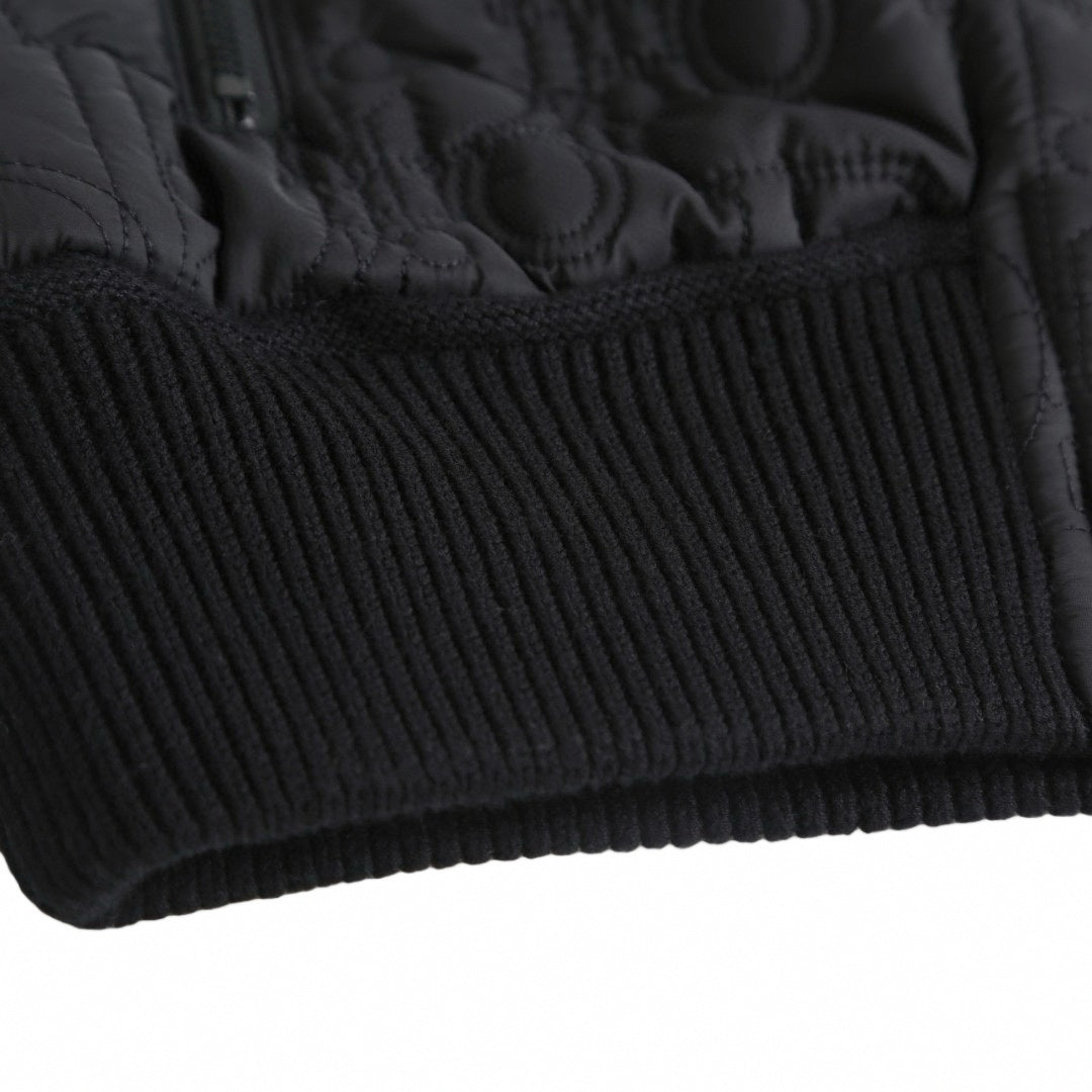 Black Quilted Wool Hooded Zip Jacket