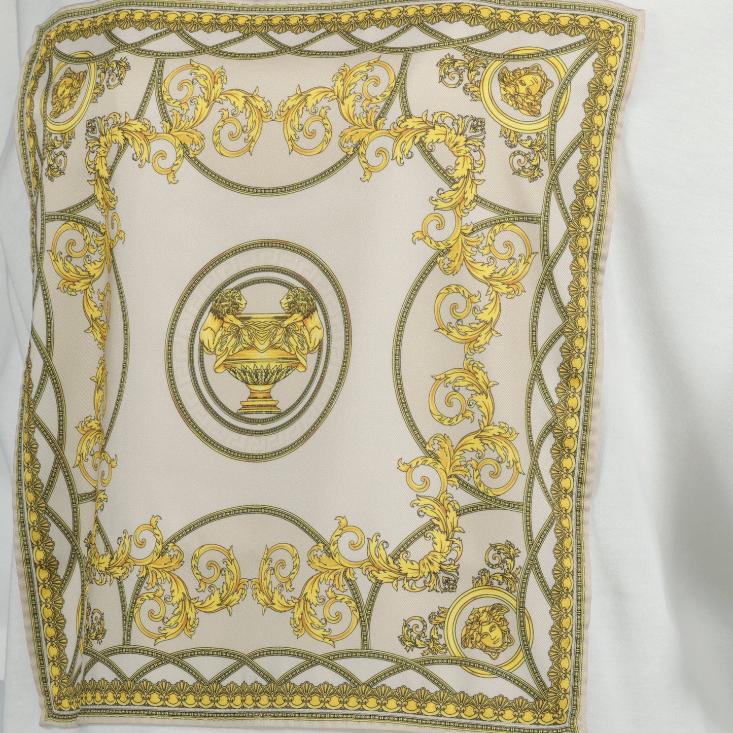 Baroque Print Oversized T-Shirt – White & Gold