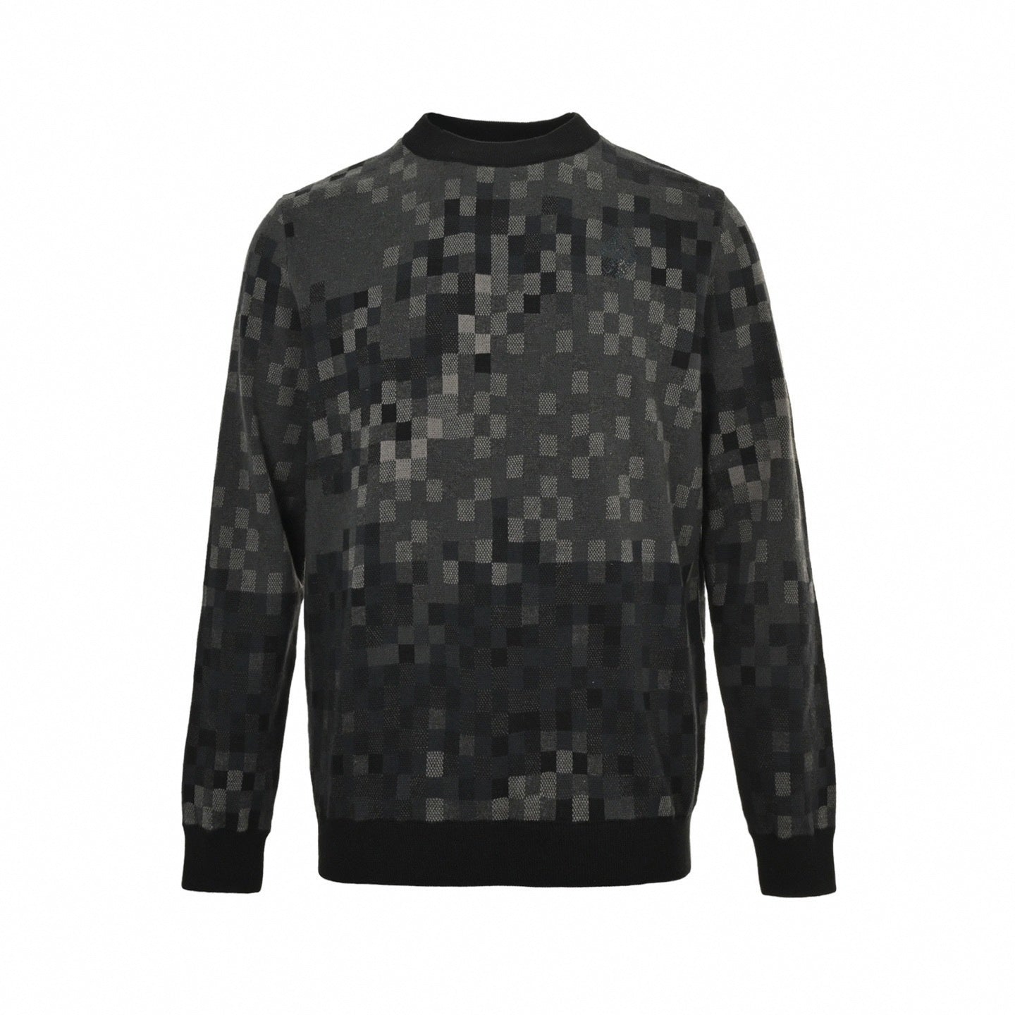LV Pixelated Knit Crewneck Sweater – Black & Grey