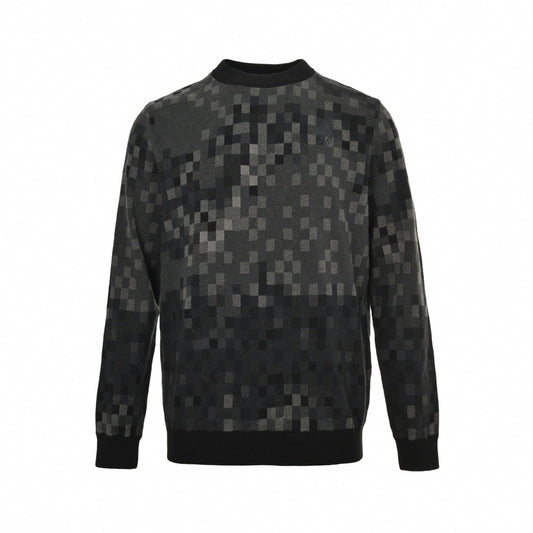 LV Pixelated Knit Crewneck Sweater – Black & Grey