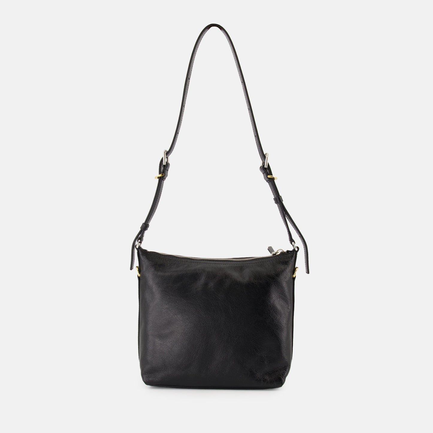 Black Leather Shoulder Bag with Strap Detail