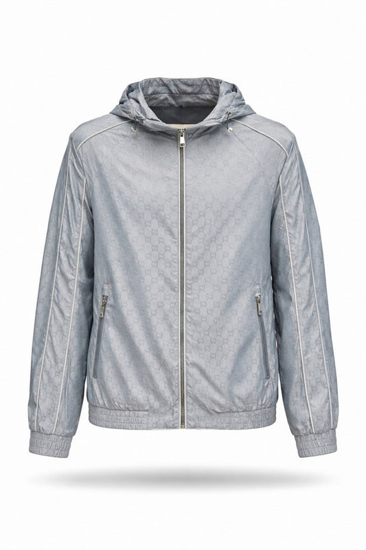 GG Jacquard Hooded Nylon Jacket – Light Grey