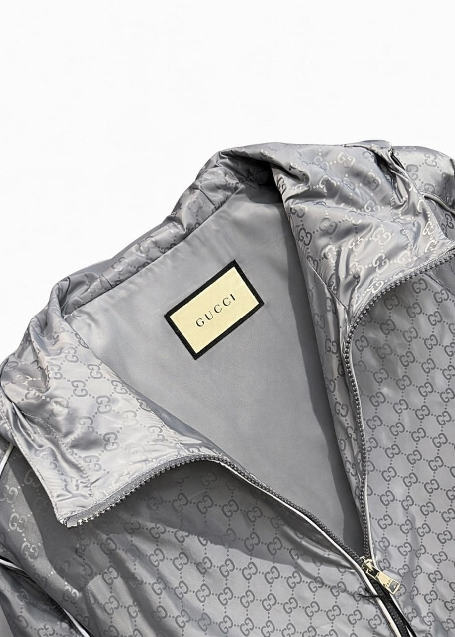GG Jacquard Hooded Nylon Jacket – Light Grey