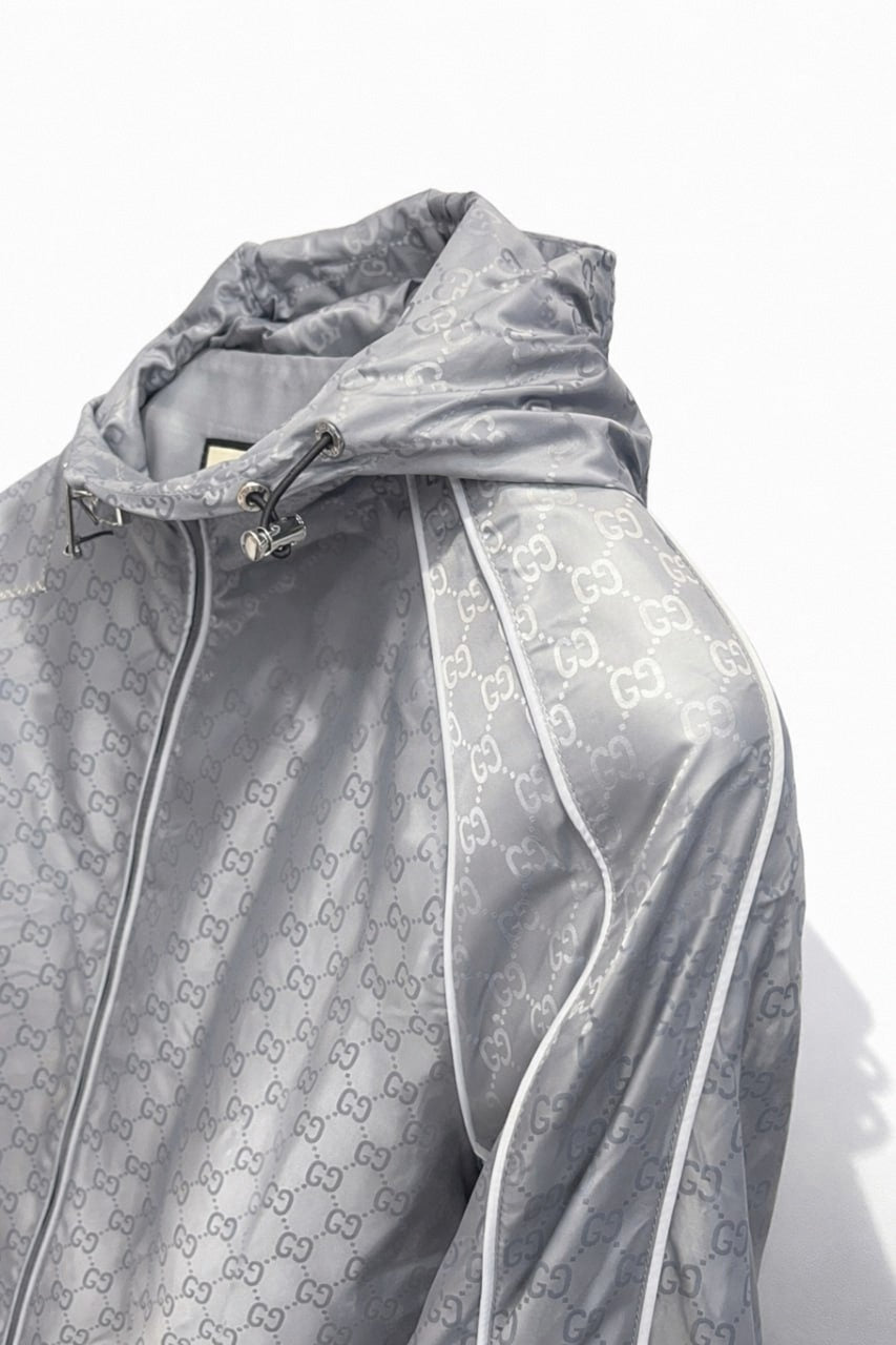 GG Jacquard Hooded Nylon Jacket – Light Grey
